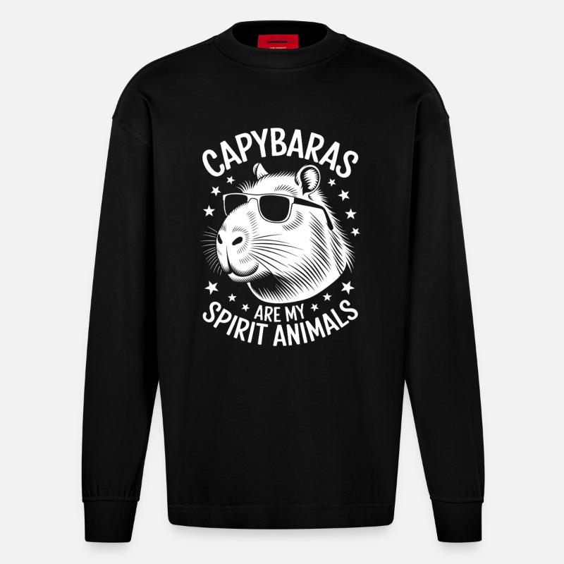 Capybara Spruch Lustiges Capybara Geschenk - Heavyweight Oversized Organic Langarmshirt Made in EU - SOLID BLACK