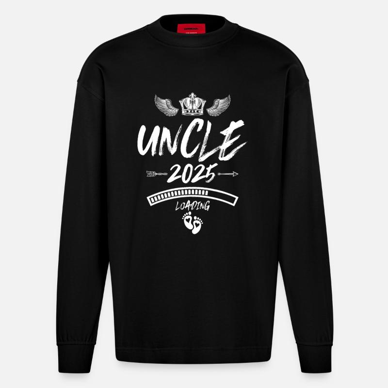 Onkel 2025 Loading Spruch - Heavyweight Oversized Organic Langarmshirt Made in EU - SOLID BLACK