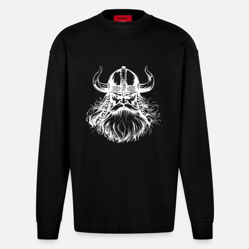 Wikinger Krieger - Heavyweight Oversized Organic Langarmshirt Made in EU - SOLID BLACK