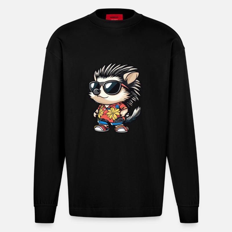 Igel Comic Lustig Sommer - Heavyweight Oversized Organic Langarmshirt Made in EU - SOLID BLACK