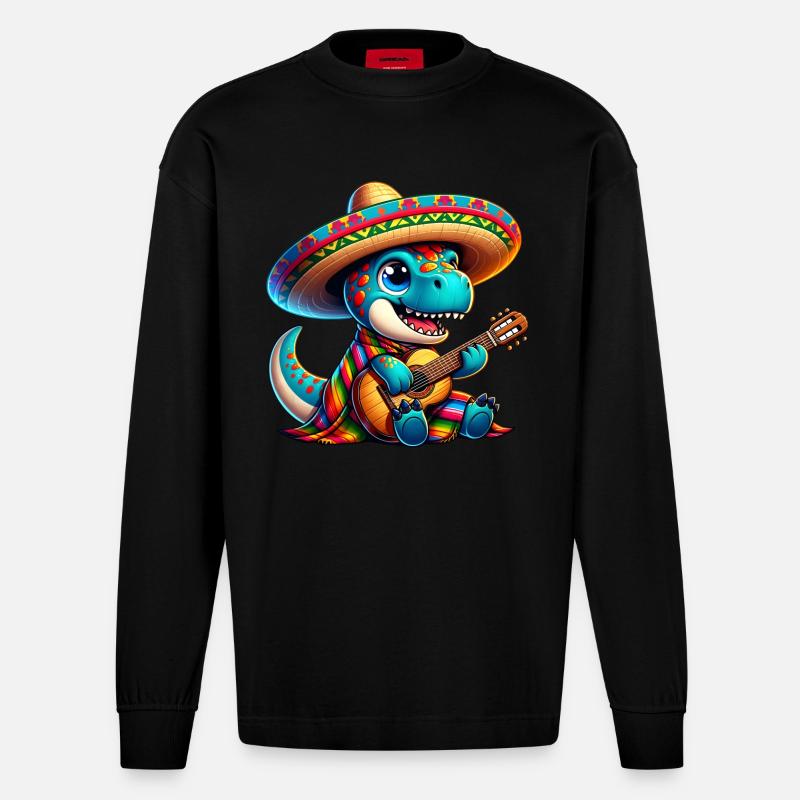 Cinco de Mayo Dino Trex - Heavyweight Oversized Organic Langarmshirt Made in EU - SOLID BLACK