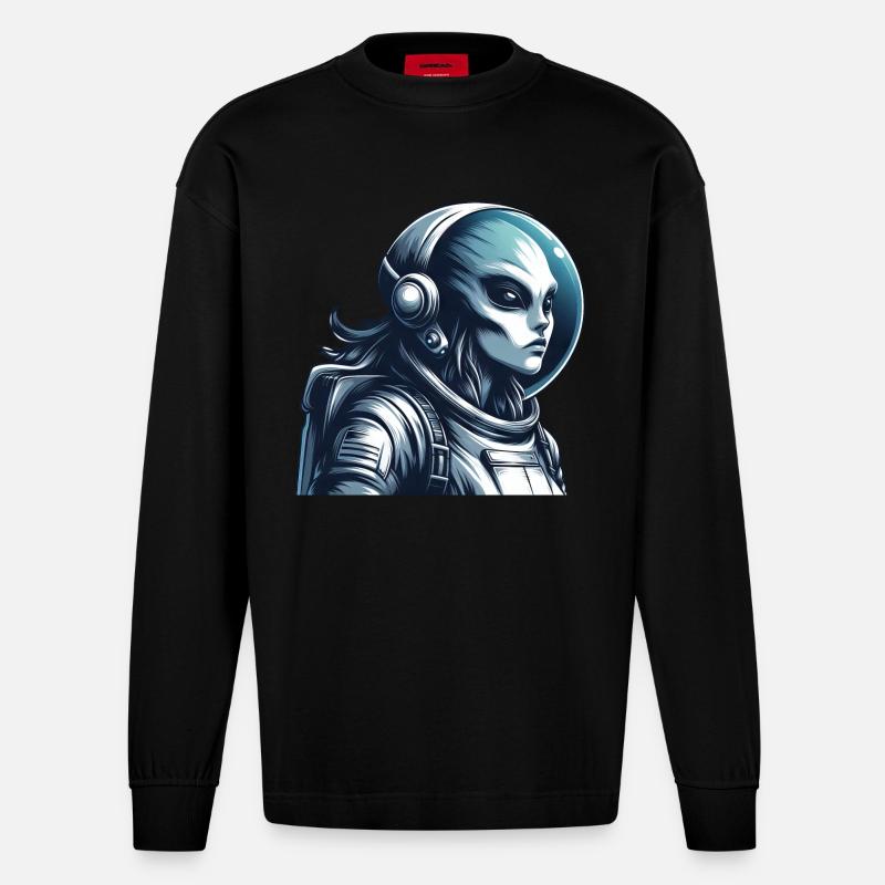 Exploration spatiale d’astronautes extraterrestres - Manches longues bio épais oversize fabriqué en UE - SOLID BLACK