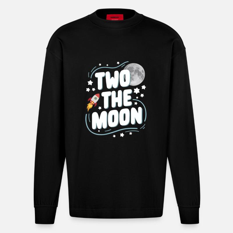 Second Birthday Space Celebration - Heavyweight Oversized Organic Longsleeve Shirt Made in EU - SOLID BLACK