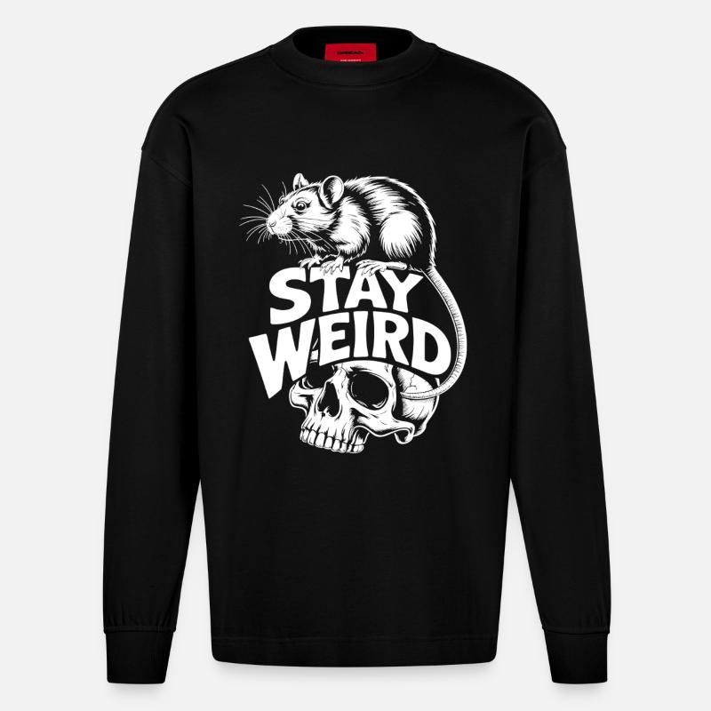 Reste Rat Crâne Bizarre - Manches longues bio épais oversize fabriqué en UE - SOLID BLACK
