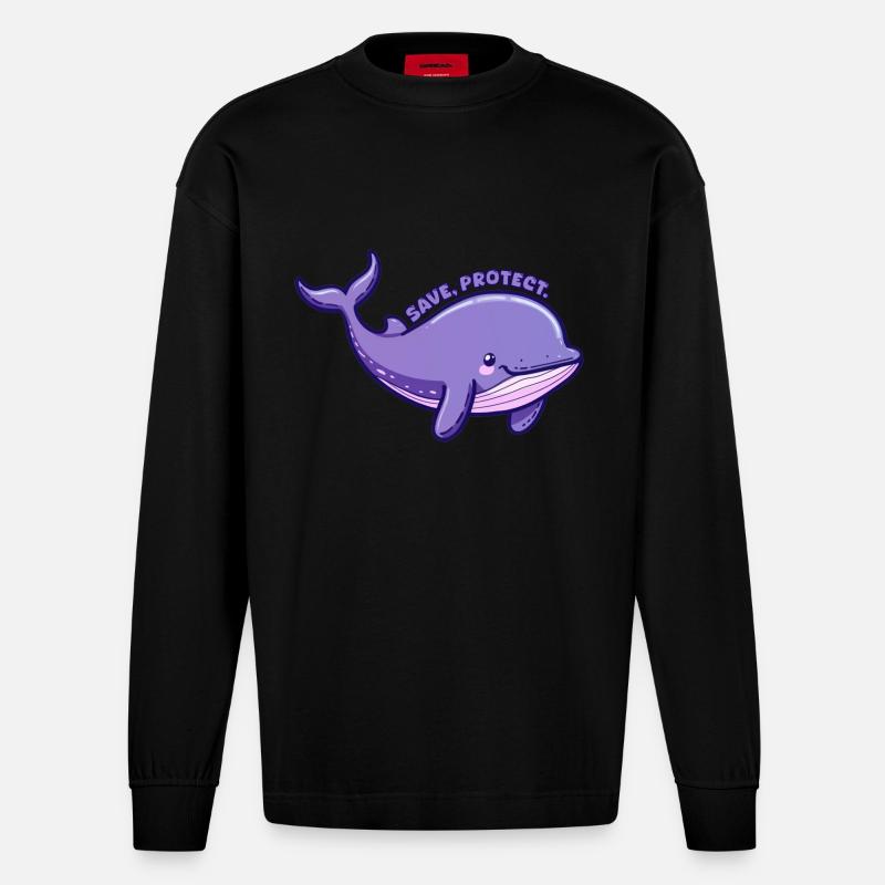 Save Protect - Baleine violette - Sticker - Manches longues bio épais oversize fabriqué en UE - SOLID BLACK