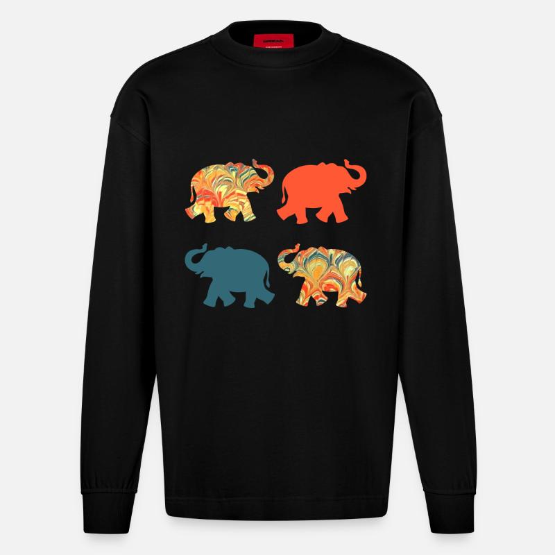 Eléphants E 259 - Manches longues bio épais oversize fabriqué en UE - SOLID BLACK