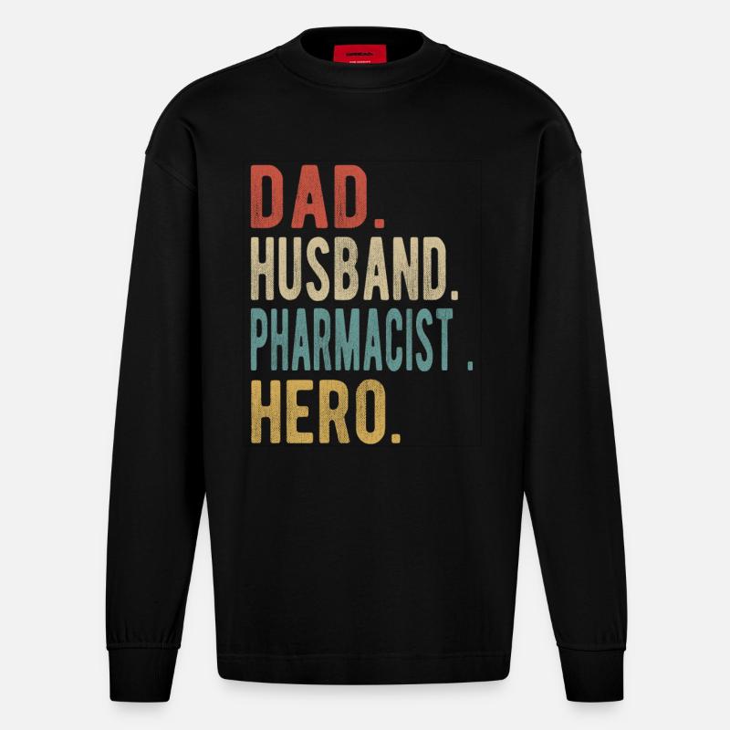 Apotheker Papa Ehemann Held - Heavyweight Oversized Organic Langarmshirt Made in EU - SOLID BLACK
