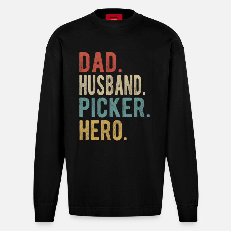 Picker Papa Ehemann Held - Heavyweight Oversized Organic Langarmshirt Made in EU - SOLID BLACK