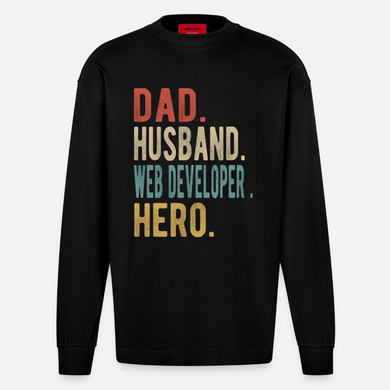 Web Developer Papa Husband Hero - Heavyweight Oversized Organic Longsleeve Shirt Made in EU - SOLID BLACK