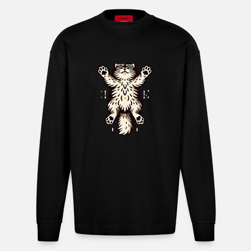 Springende Katze - Heavyweight Oversized Organic Langarmshirt Made in EU - SOLID BLACK