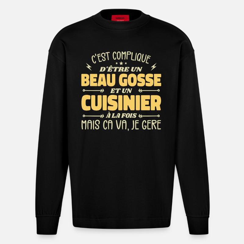 Schöner Mann Koch - Heavyweight Oversized Organic Langarmshirt Made in EU - SOLID BLACK