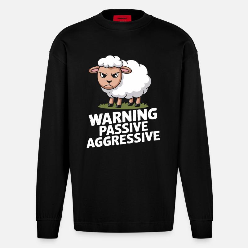 Beware Passive Aggressive Sheep - Heavyweight Oversized Organic Longsleeve Shirt Made in EU - SOLID BLACK