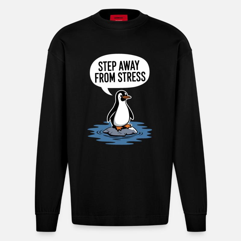 Pinguin: Einfach Mal Abschalten - Heavyweight Oversized Organic Langarmshirt Made in EU - SOLID BLACK