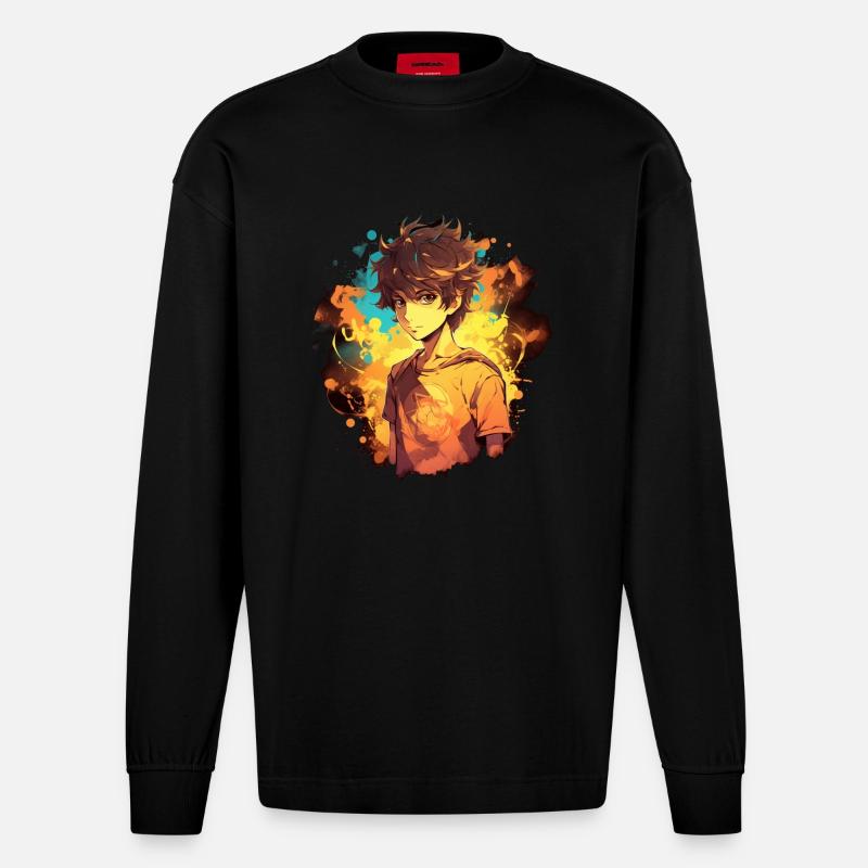 Garçon d’anime - Manches longues bio épais oversize fabriqué en UE - SOLID BLACK