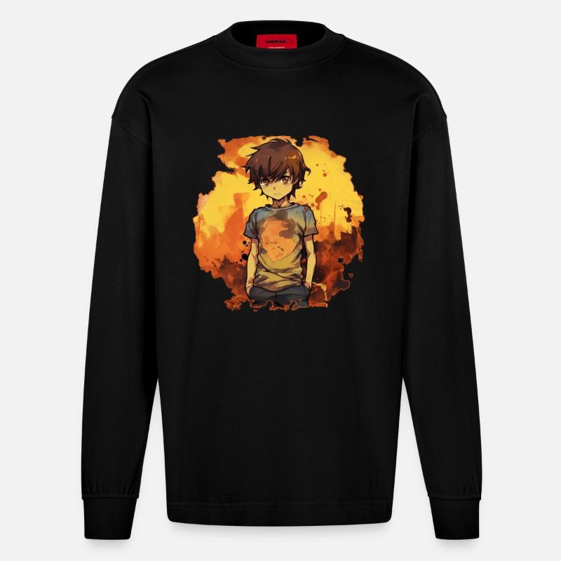 Garçon d’anime - Manches longues bio épais oversize fabriqué en UE - SOLID BLACK