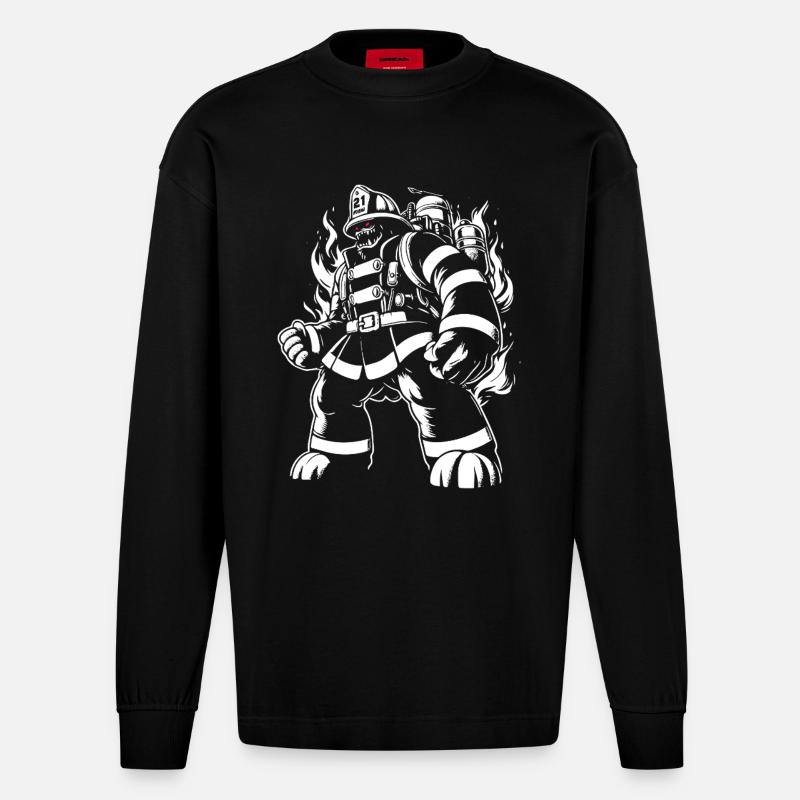 Monster Feuerwehrmann - Heavyweight Oversized Organic Langarmshirt Made in EU - SOLID BLACK