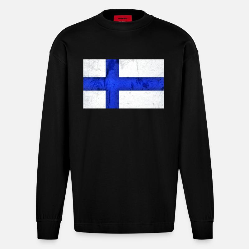 Finnland Flagge - Heavyweight Oversized Organic Langarmshirt Made in EU - SOLID BLACK