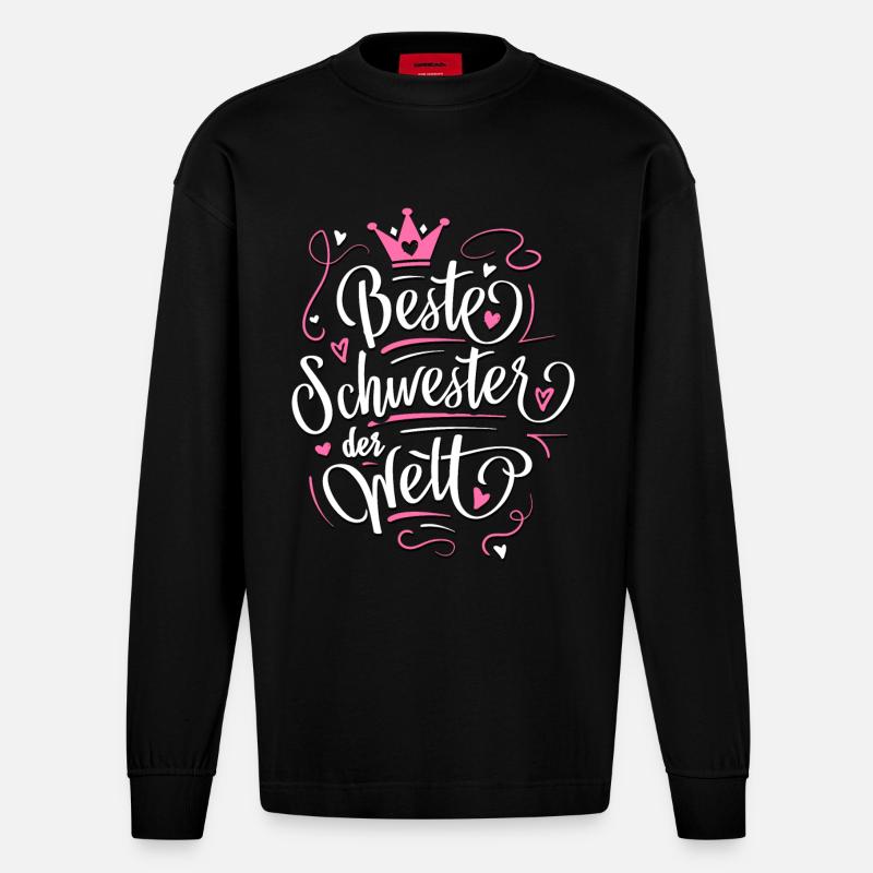 Beste Schwester der Welt - Geschenkidee Schwester - Heavyweight Oversized Organic Langarmshirt Made in EU - SOLID BLACK