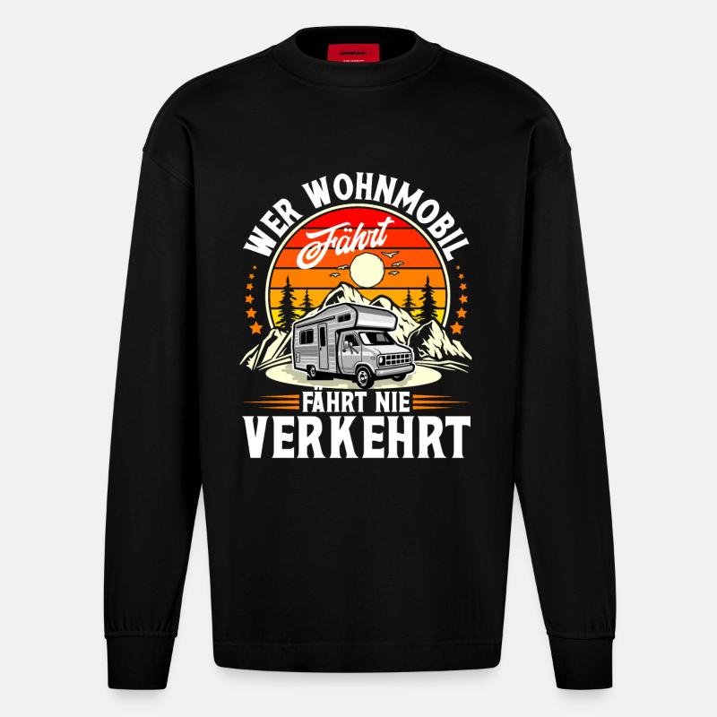 Camping Camper Campen - Heavyweight Oversized Organic Langarmshirt Made in EU - SOLID BLACK