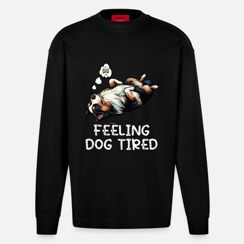 Feeling Dog Tired Australian Shepherd Aussiehalter - Heavyweight Oversized Organic Langarmshirt Made in EU - SOLID BLACK
