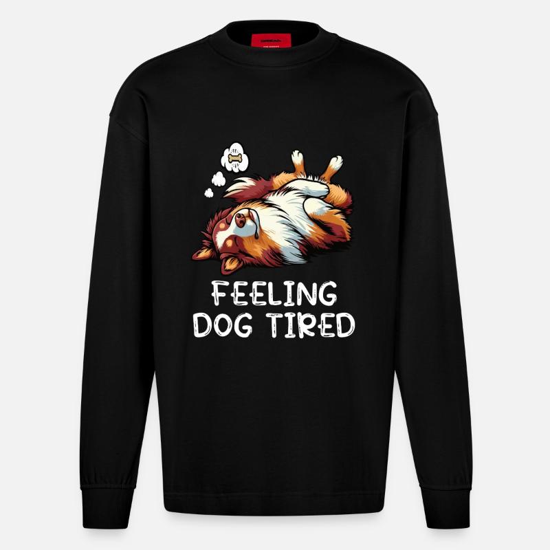 Feeling Dog Tired Australian Shepherd Aussiehalter - Heavyweight Oversized Organic Langarmshirt Made in EU - SOLID BLACK