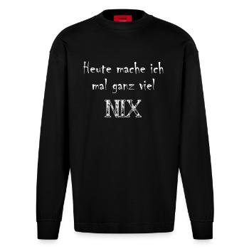 Lustiger Spruch: Heute mache ich mal ganz viel nix - Heavyweight Oversized Organic Langarmshirt Made in EU - SOLID BLACK - Vorne