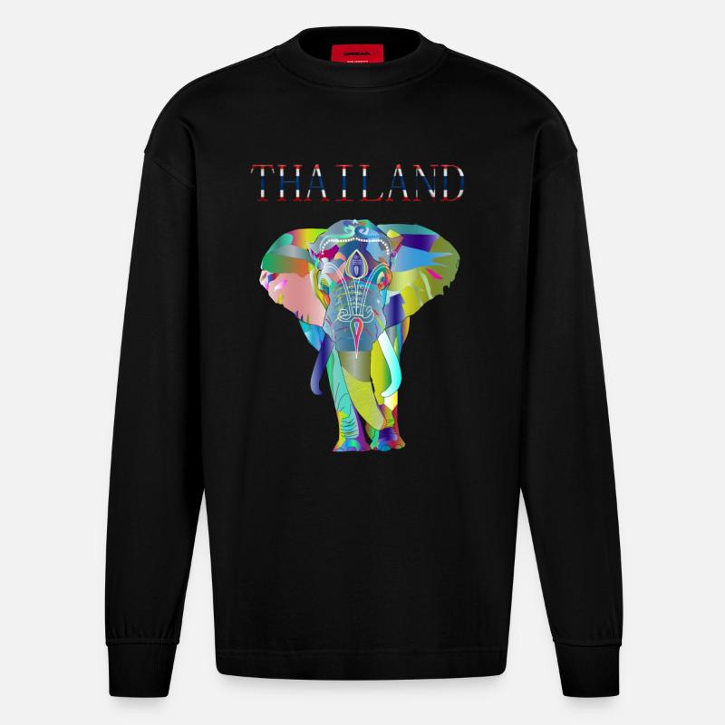 THAILAND ELEFANT GESCHENK IDEE - Heavyweight Oversized Organic Langarmshirt Made in EU - SOLID BLACK