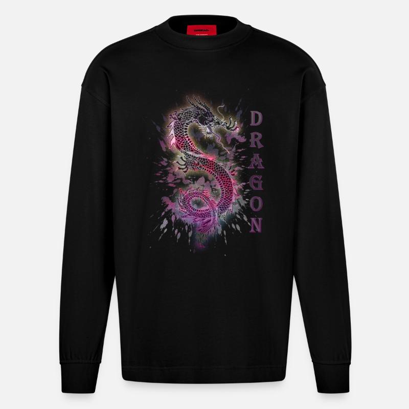 DRAGON DRACHE - Heavyweight Oversized Organic Langarmshirt Made in EU - SOLID BLACK