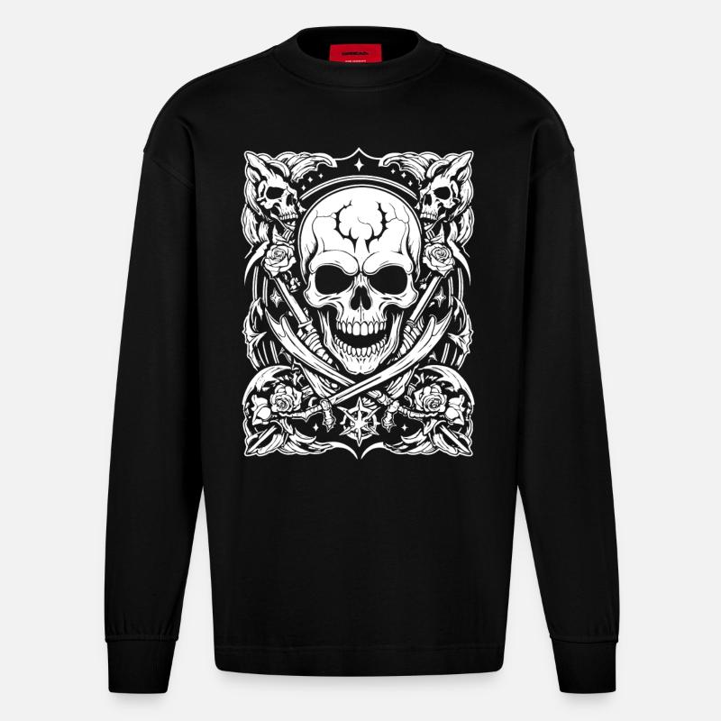 pirate skull - Heavyweight Oversized Organic Langarmshirt Made in EU - SOLID BLACK