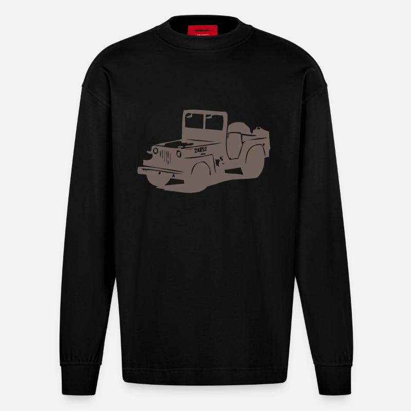 US Jeep Willys 2 - Heavyweight Oversized Organic Langarmshirt Made in EU - SOLID BLACK
