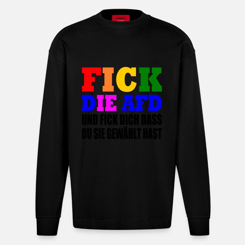 Fck afd - fick die afd - Heavyweight Oversized Organic Langarmshirt Made in EU - SOLID BLACK