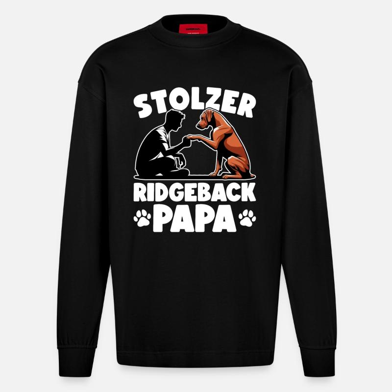 Rhodesian Ridgeback Papa Rhodesian Ridgebacks - Heavyweight Oversized Organic Langarmshirt Made in EU - SOLID BLACK