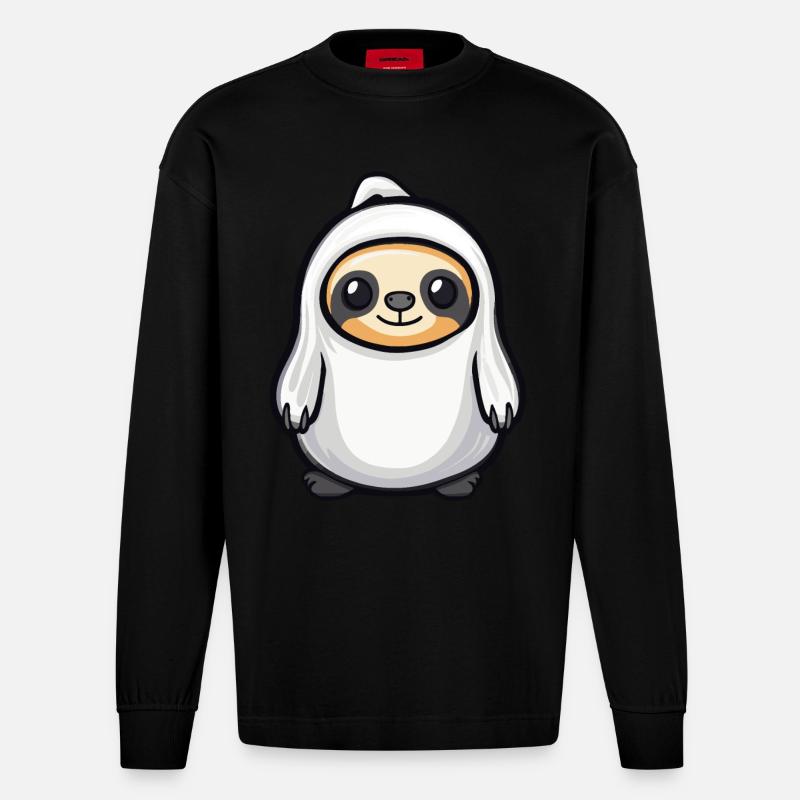 Faultier Halloween Comic Geist - Heavyweight Oversized Organic Langarmshirt Made in EU - SOLID BLACK