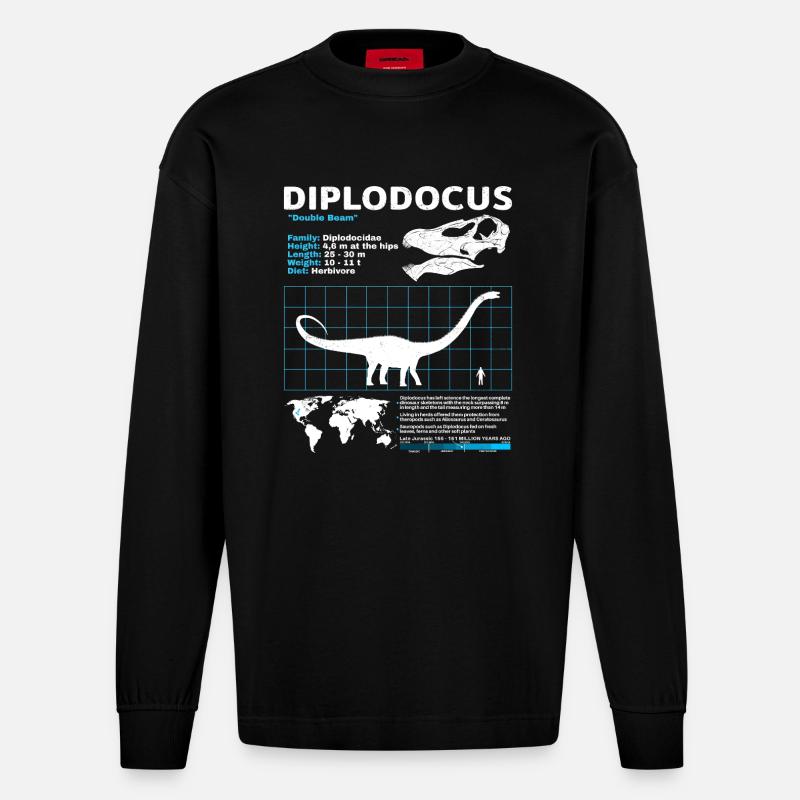 Fiche technique du Diplodocus - Manches longues bio épais oversize fabriqué en UE - SOLID BLACK