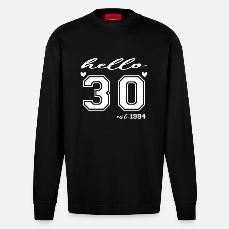 Hello 30 est 1994 - Manches longues bio épais oversize fabriqué en UE - SOLID BLACK