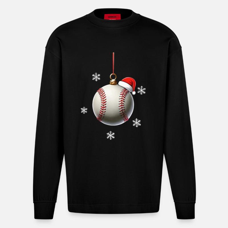 FROHE WEIHNACHTEN BASEBALL - Heavyweight Oversized Organic Langarmshirt Made in EU - SOLID BLACK