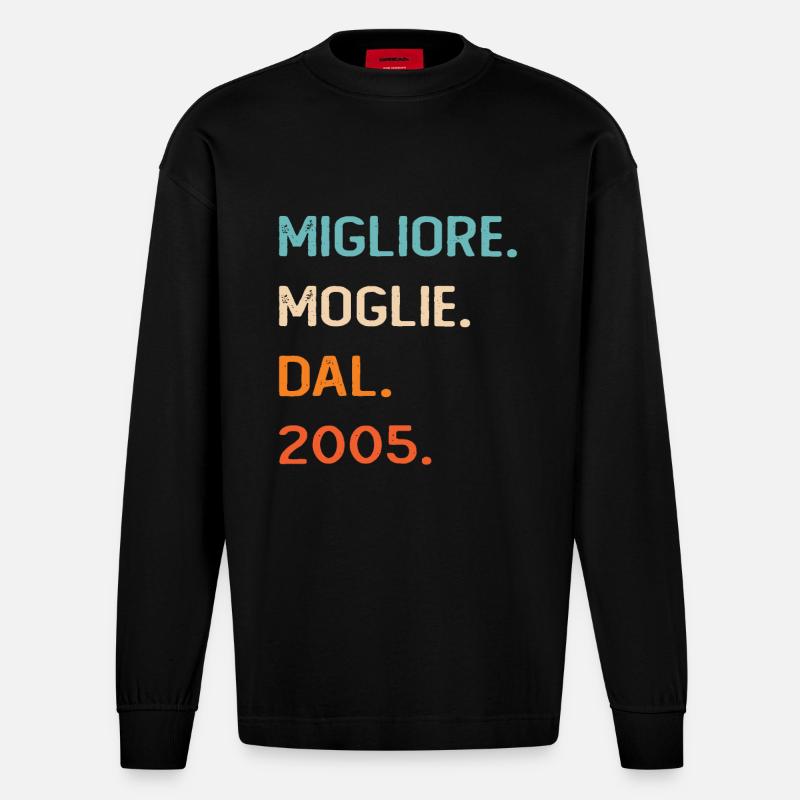 Ehefrau seit 2005 - Heavyweight Oversized Organic Langarmshirt Made in EU - SOLID BLACK