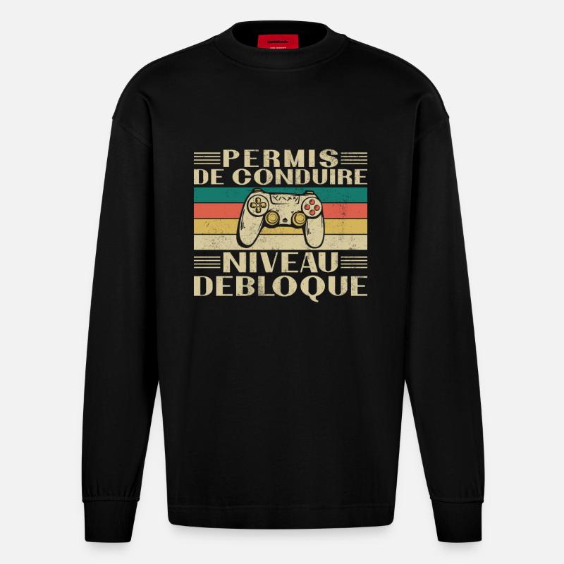 Führerscheinstufe freigeschaltet - Heavyweight Oversized Organic Langarmshirt Made in EU - SOLID BLACK