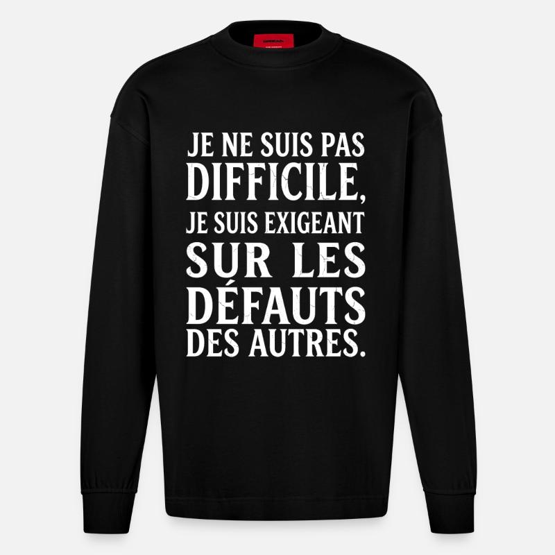Grognon Humour Râleur Pas Difficile - Manches longues bio épais oversize fabriqué en UE - SOLID BLACK