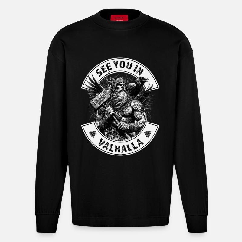 On se voit à Valhalla - Manches longues bio épais oversize fabriqué en UE - SOLID BLACK
