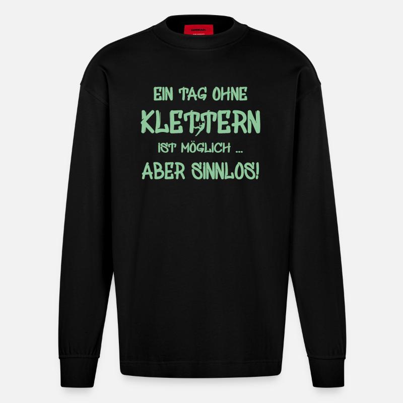 Kletterer Boulderer klettern bouldern - Heavyweight Oversized Organic Langarmshirt Made in EU - SOLID BLACK