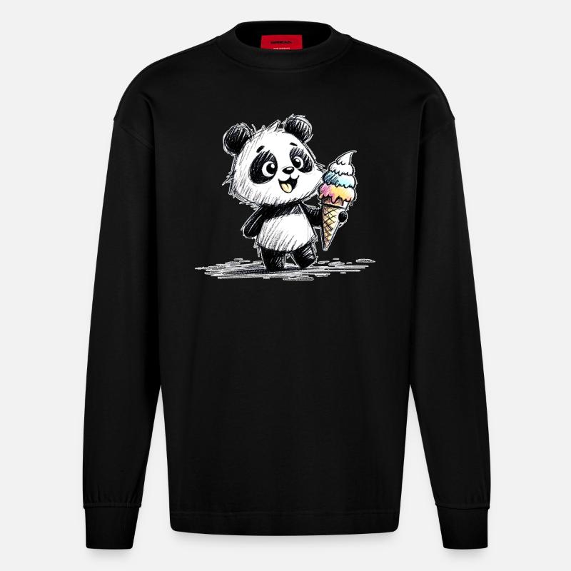 Panda mit Eis - Heavyweight Oversized Organic Langarmshirt Made in EU - SOLID BLACK