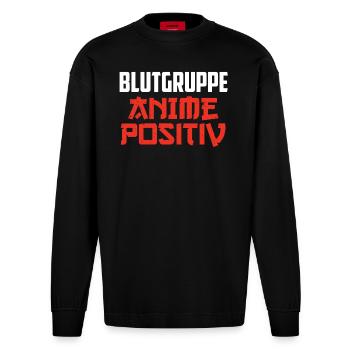 Groupe sanguin Anime positif - Manches longues bio épais oversize fabriqué en UE - SOLID BLACK - Devant