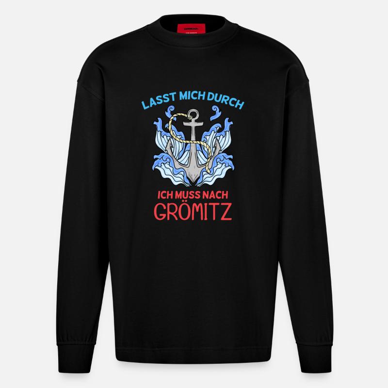 Grömitz Spruch - Heavyweight Oversized Organic Langarmshirt Made in EU - SOLID BLACK