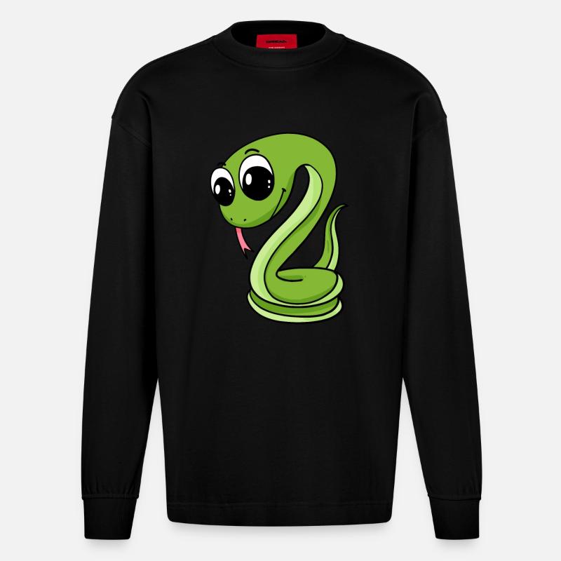 Serpent vert mignon - Manches longues bio épais oversize fabriqué en UE - SOLID BLACK