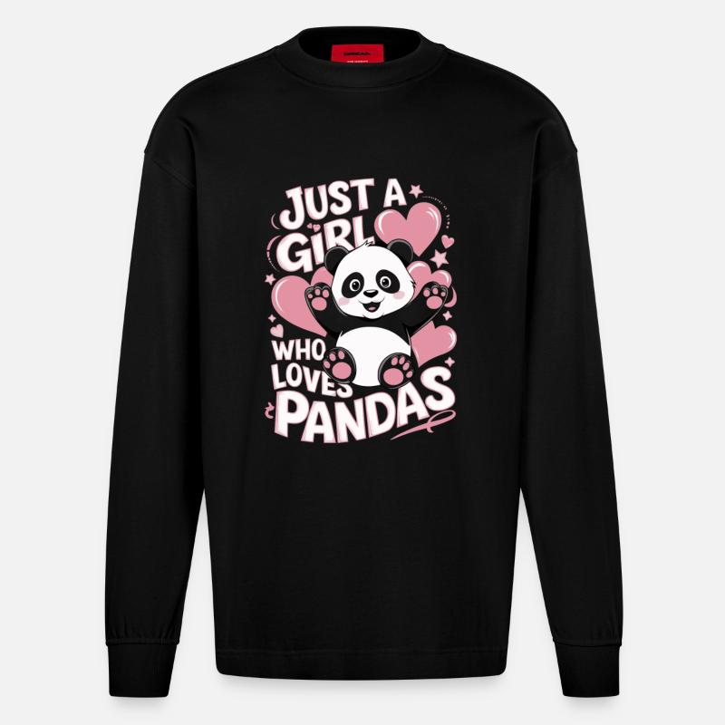 Panda Spruch Mädchen - Heavyweight Oversized Organic Langarmshirt Made in EU - SOLID BLACK