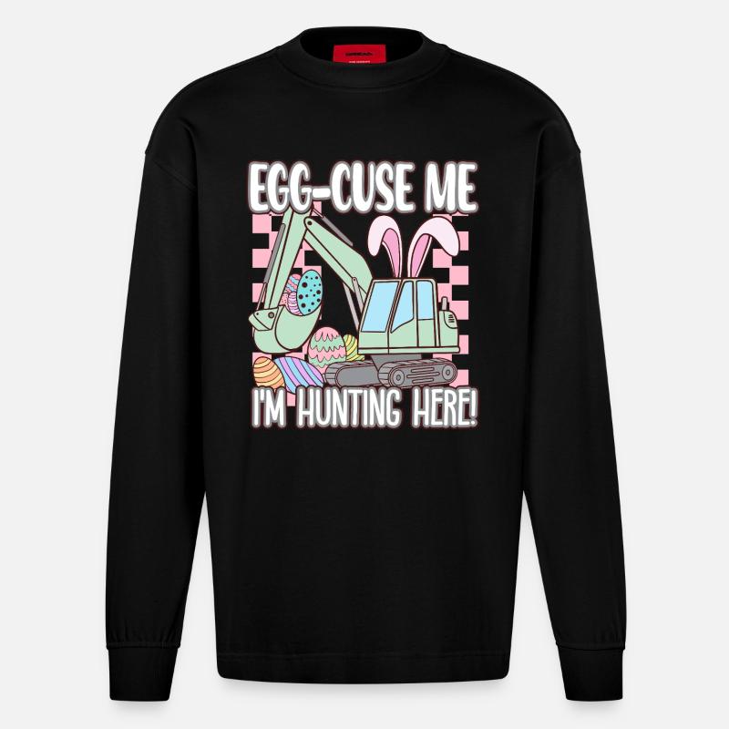 Egg cuse me Happy Easter - Heavyweight Oversized Organic Langarmshirt Made in EU - SOLID BLACK
