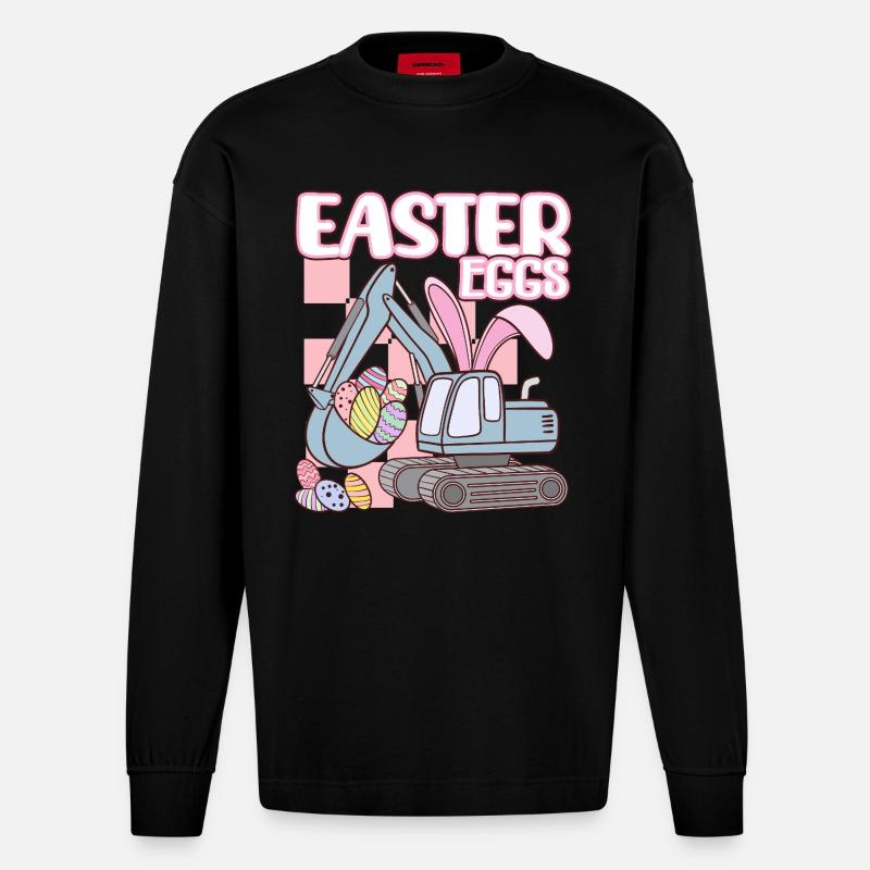 Easter eggs - Heavyweight Oversized Organic Langarmshirt Made in EU - SOLID BLACK