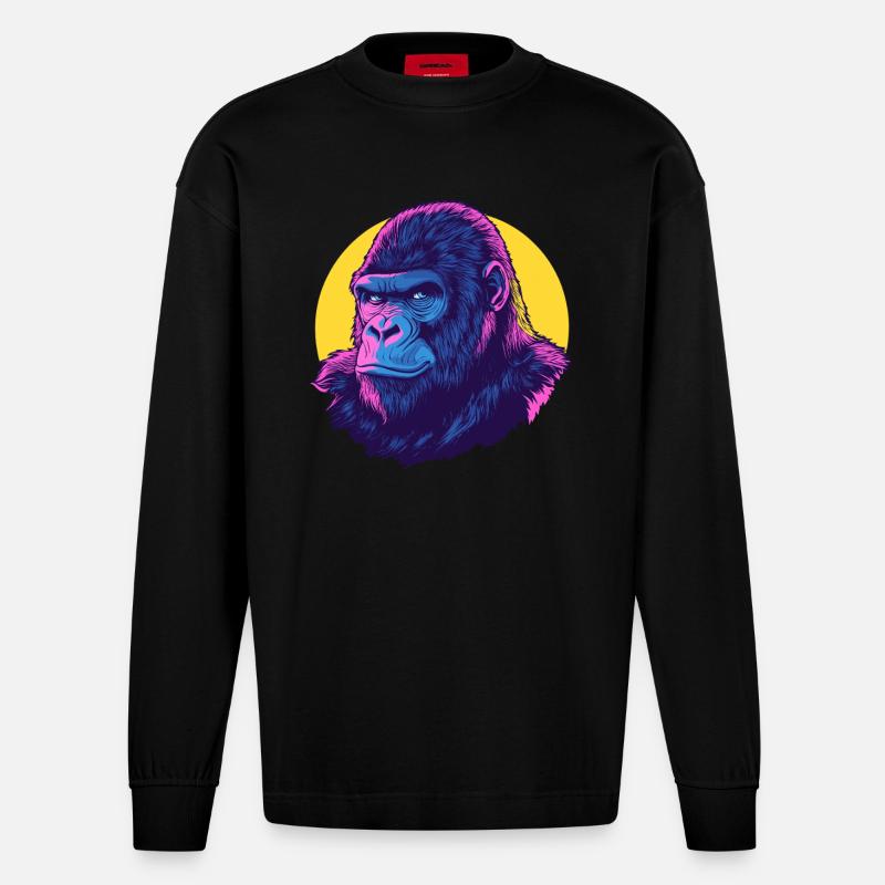 Gorilla Neon Power - Manches longues bio épais oversize fabriqué en UE - SOLID BLACK
