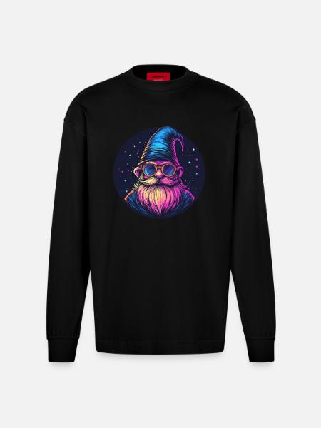 Space Dwarf Retro Look - Heavyweight Oversized Organic Longsleeve Shirt Made in EU - SOLID BLACK